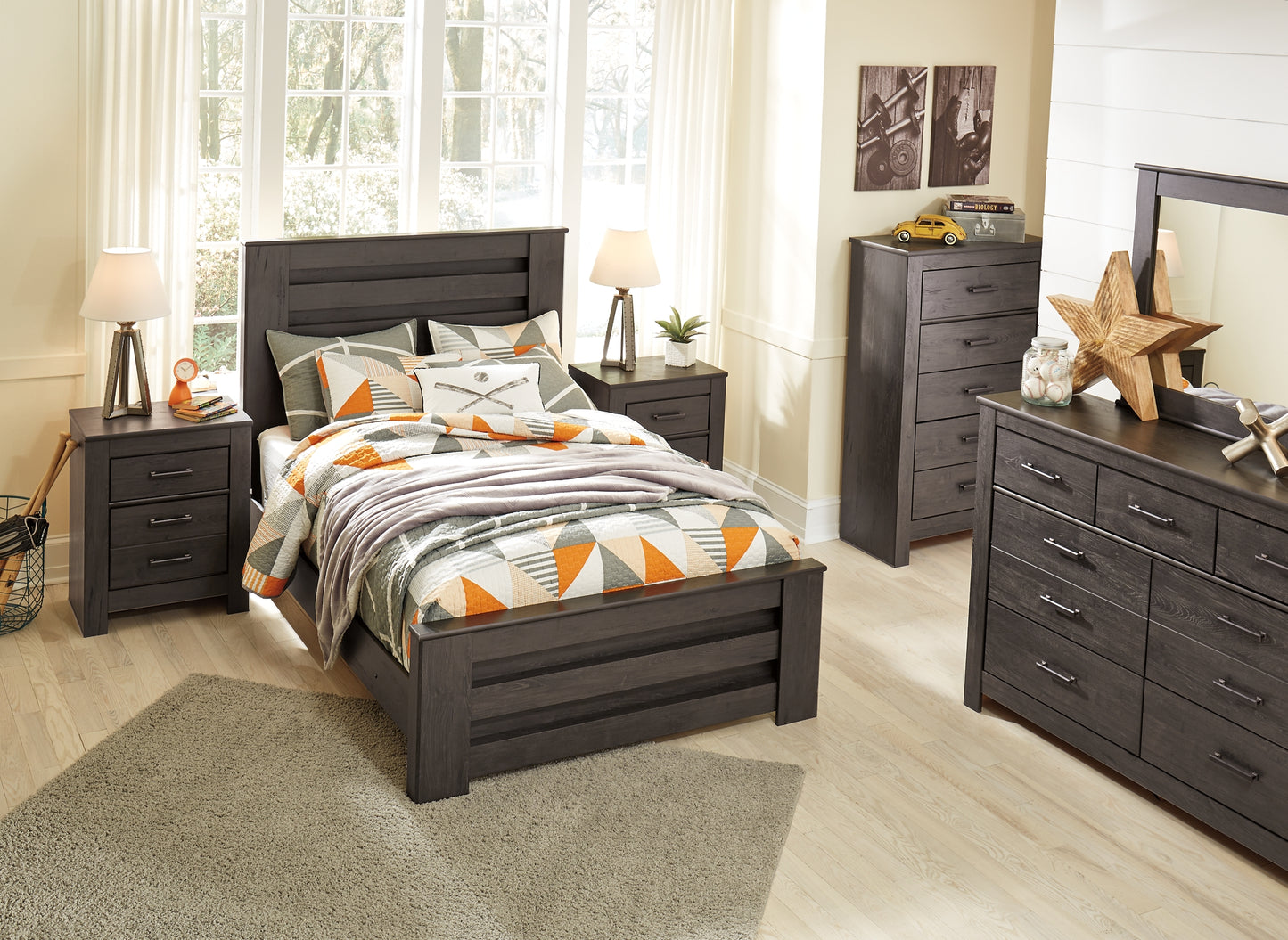 Brinxton Panel Bed With Mirrored Dresser And 2 Nightstands