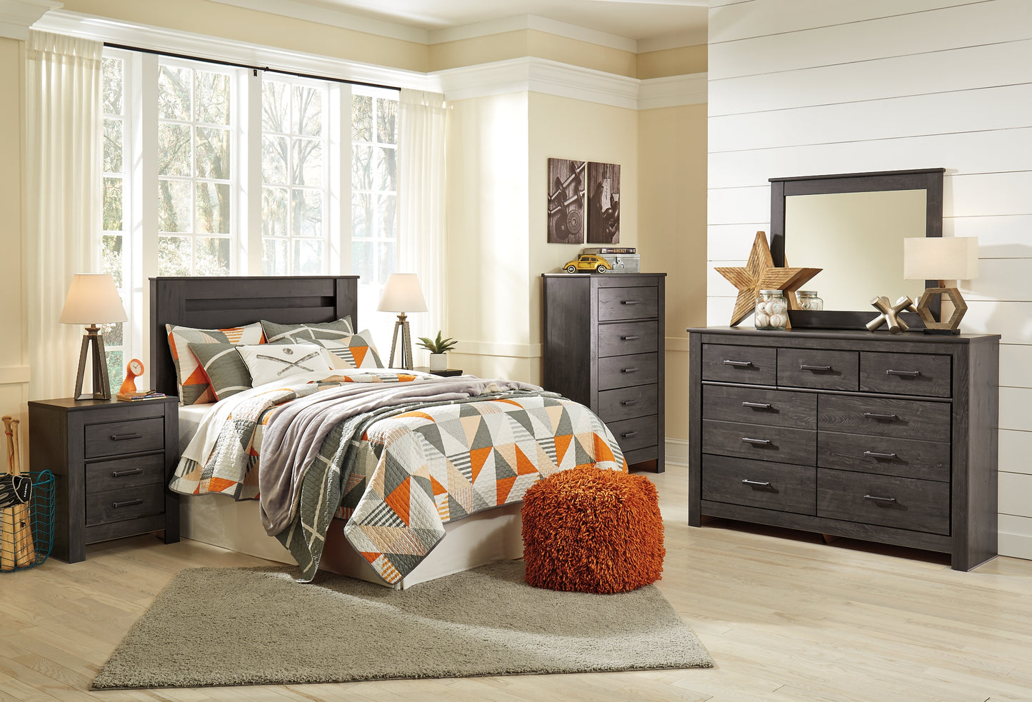 Brinxton Panel Headboard With Mirrored Dresser