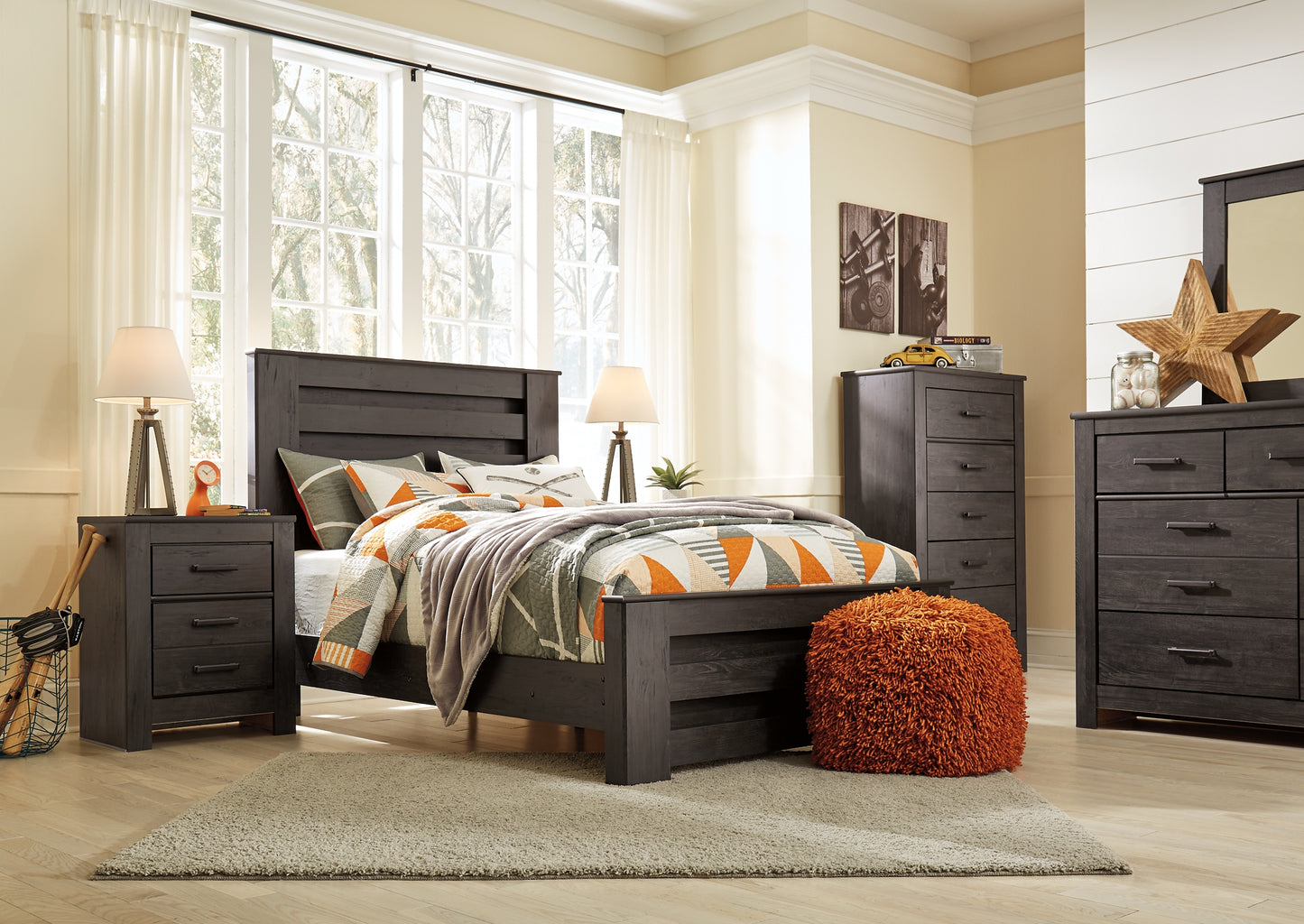 Brinxton Panel Bed With Mirrored Dresser And Chest
