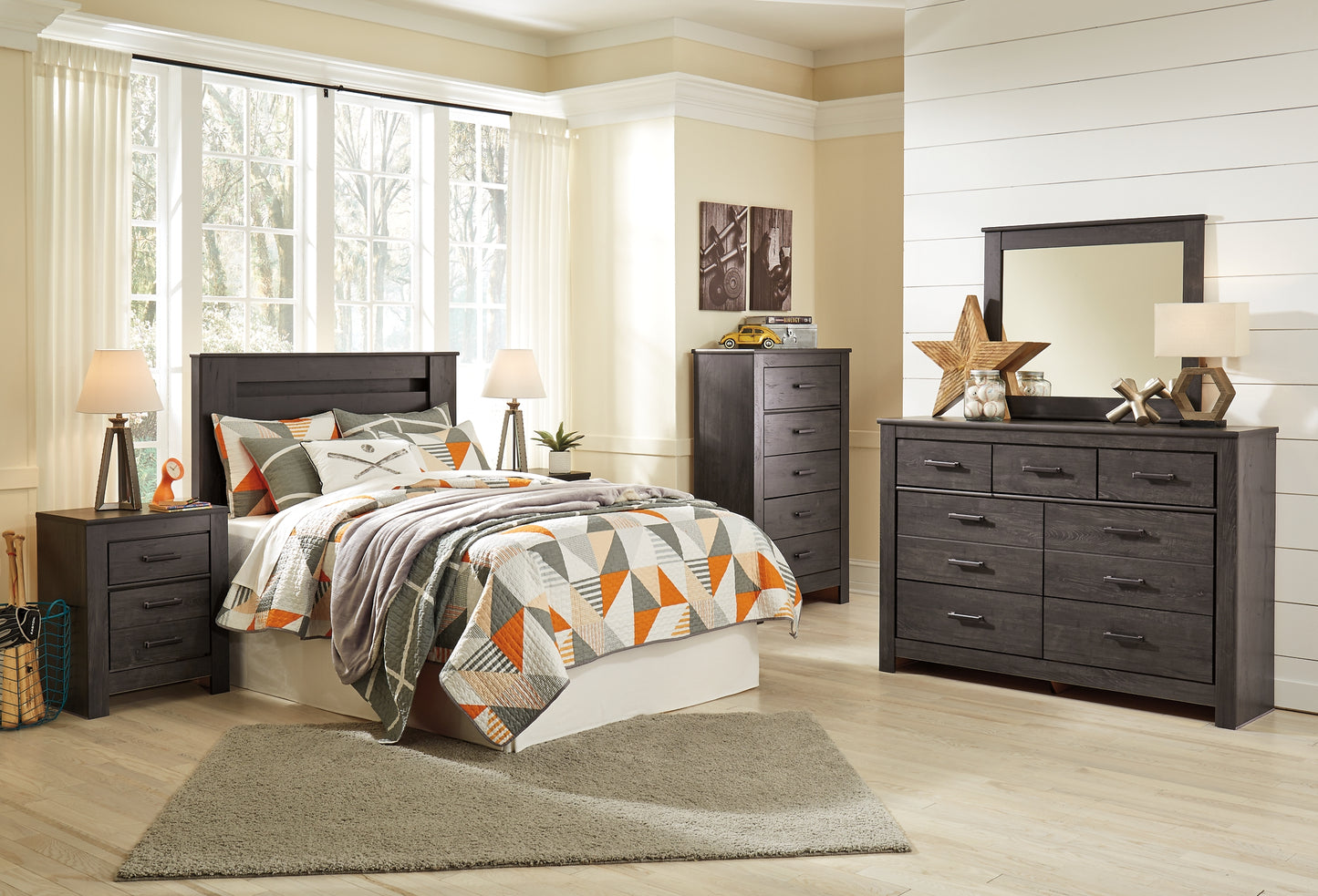 Brinxton Panel Headboard With Mirrored Dresser, Chest And 2 Nightstands