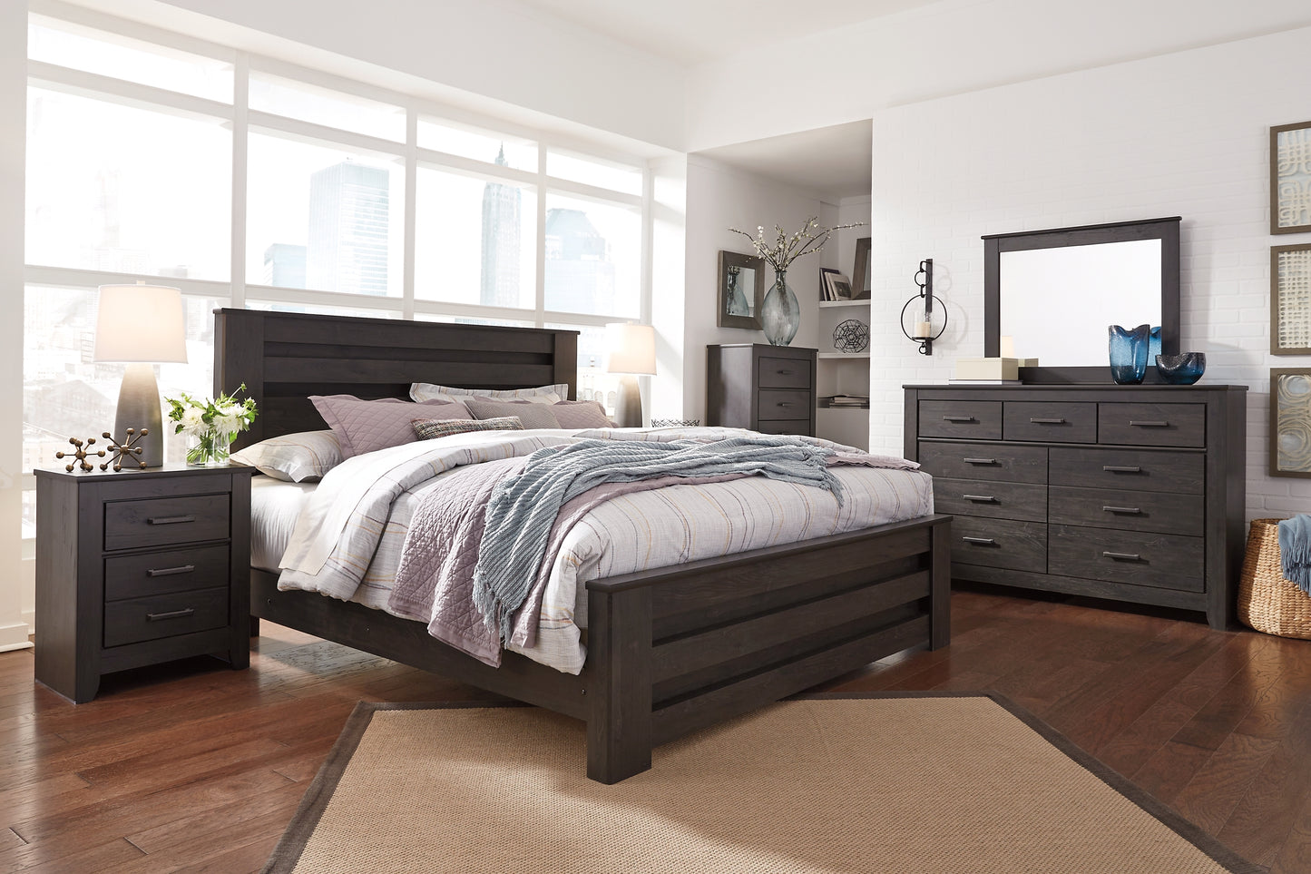 Brinxton Panel Bed With Mirrored Dresser, Chest And Nightstand