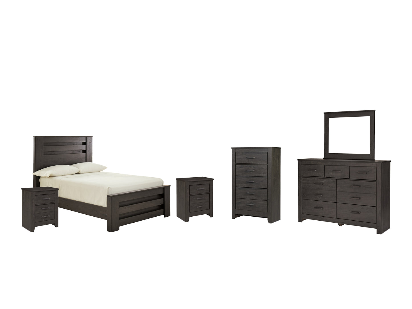 Brinxton Panel Bed With Mirrored Dresser, Chest And 2 Nightstands
