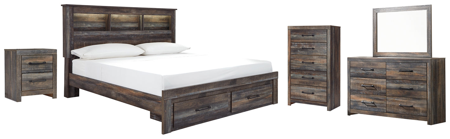 Cama-librería Drystan con dos cajones, cómoda con espejo, cómoda y mesita de noche