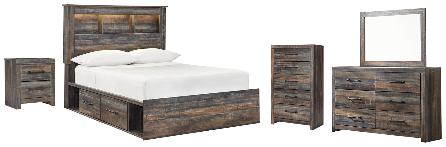 Drystan Bookcase Bed With 2 Storage Drawers With Mirrored Dresser, Chest And Nightstand