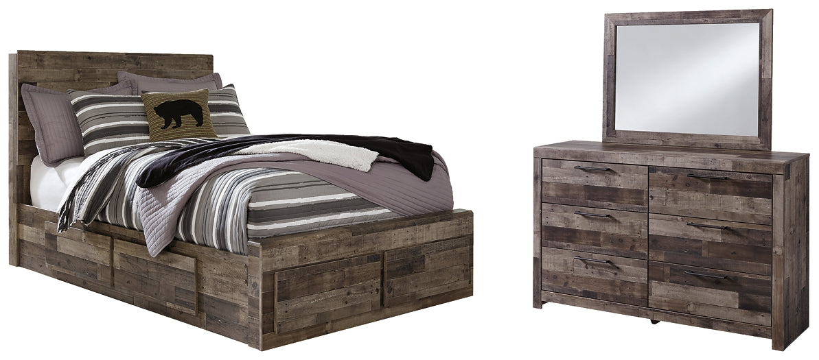 Derekson Panel Bed With 6 Storage Drawers With Mirrored Dresser