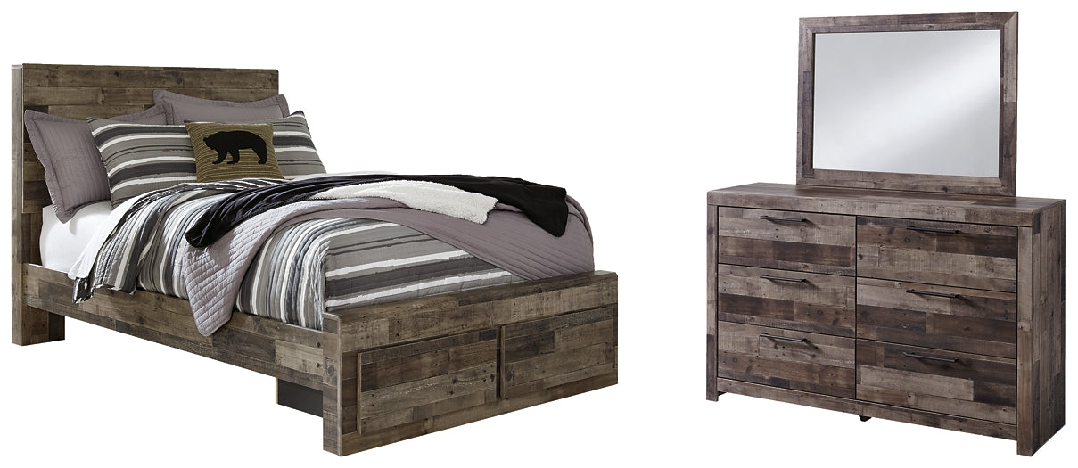 Derekson Panel Bed With 2 Storage Drawers With Mirrored Dresser