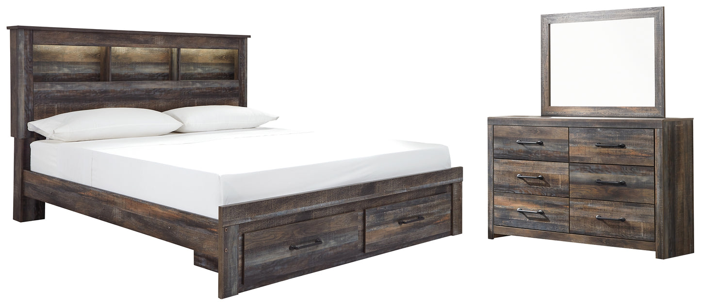 Cama-librería Drystan con dos cajones y cómoda con espejo