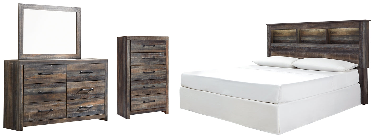 Cabecera con estantería Drystan/California King, cómoda con espejo y cómoda