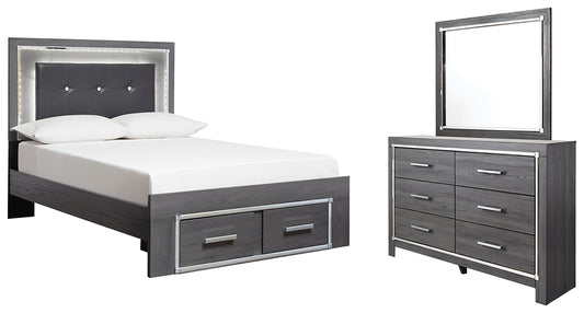Lodanna Panel Bed With 2 Storage Drawers With Mirrored Dresser