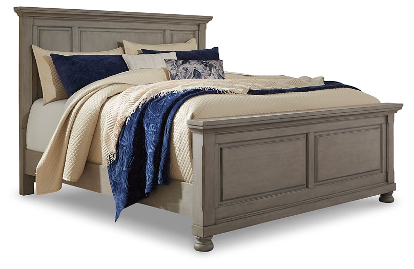 Cama Lettner con paneles, cómoda con espejo y mesita de noche