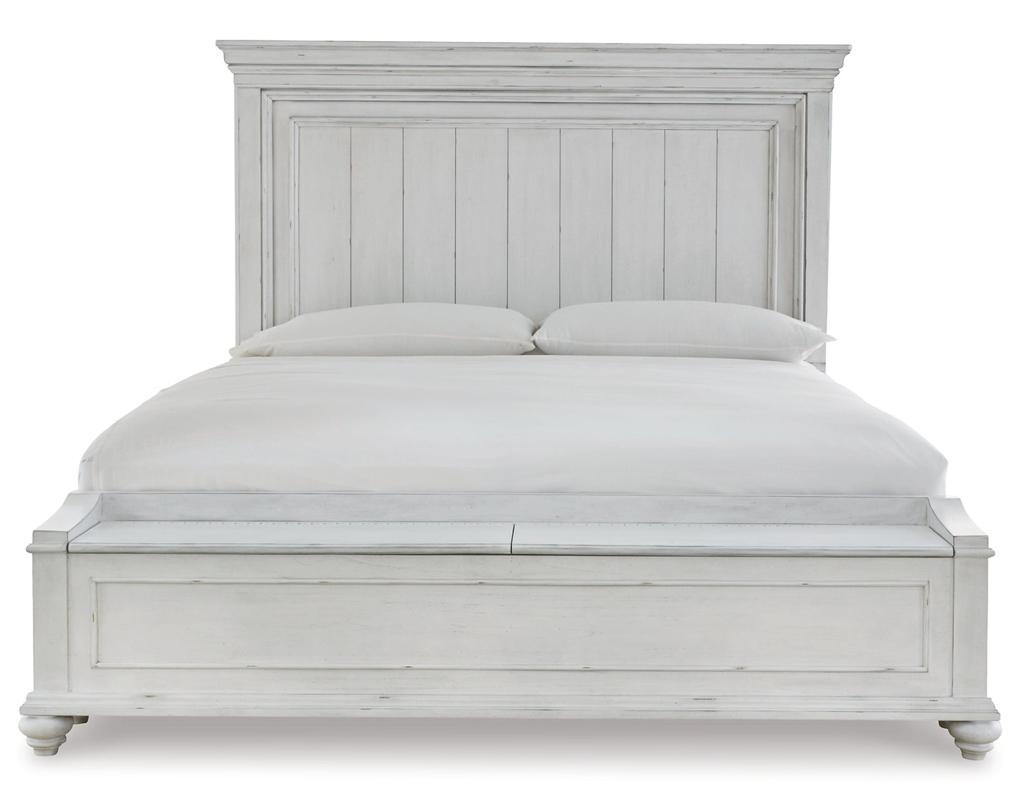 Cama con paneles Kanwyn, cómoda con espejo y mesita de noche