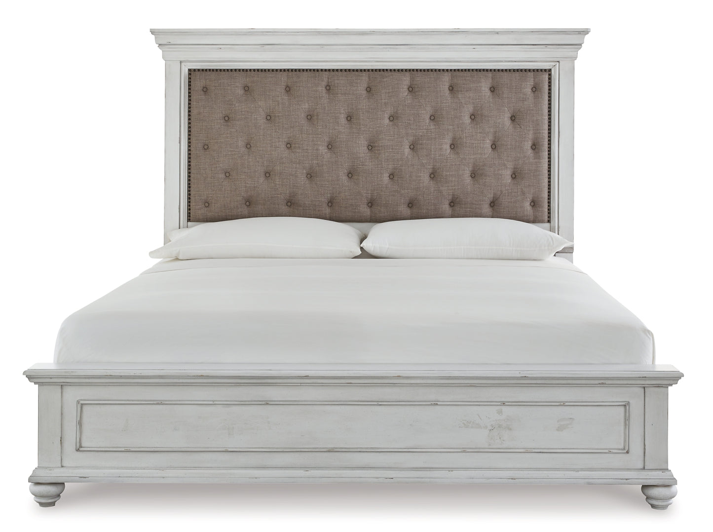 Cama con paneles Kanwyn, cómoda con espejo y mesita de noche