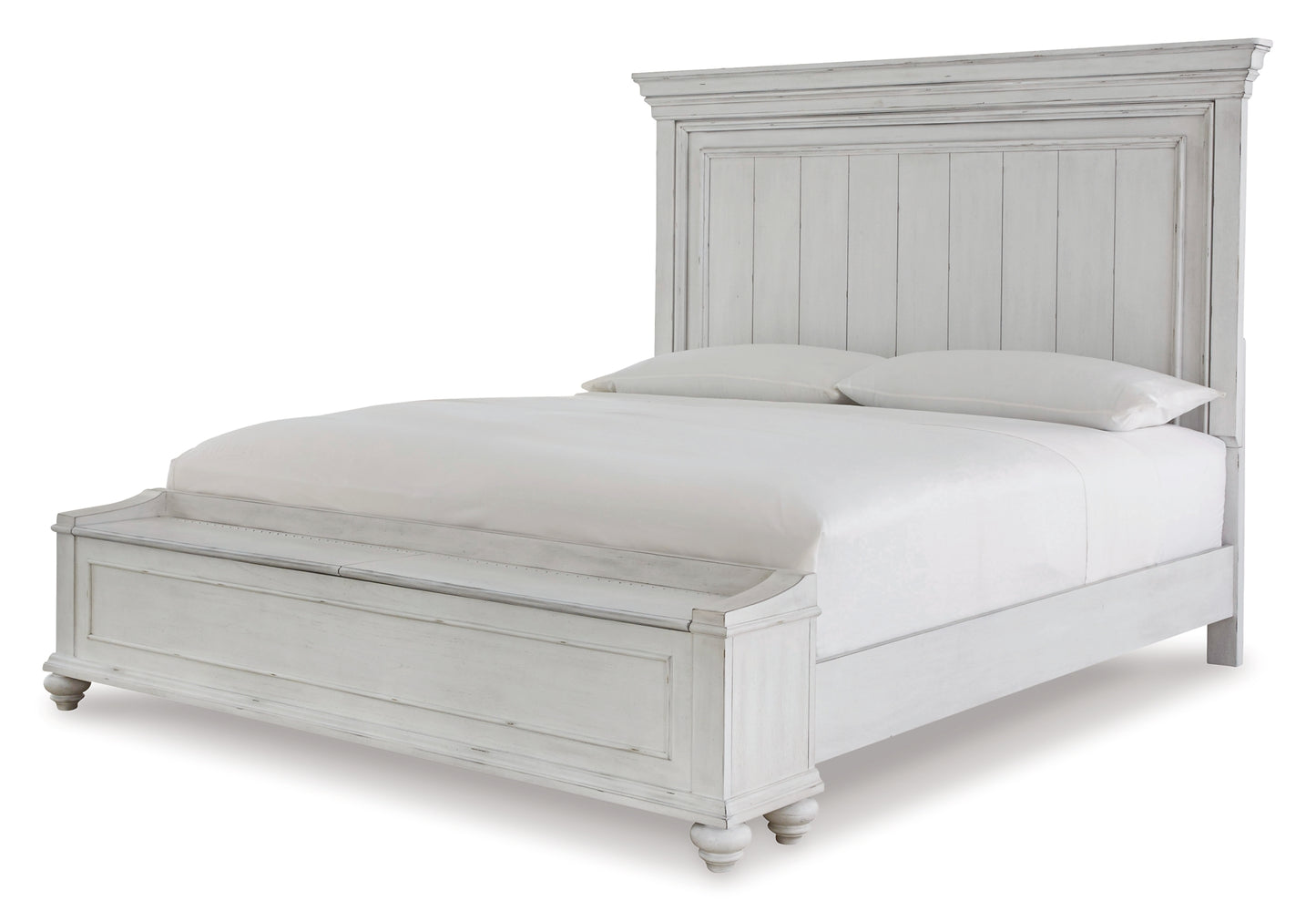 Cama Kanwyn con paneles y espacio de almacenamiento, con tocador con espejo, cómoda y mesita de noche