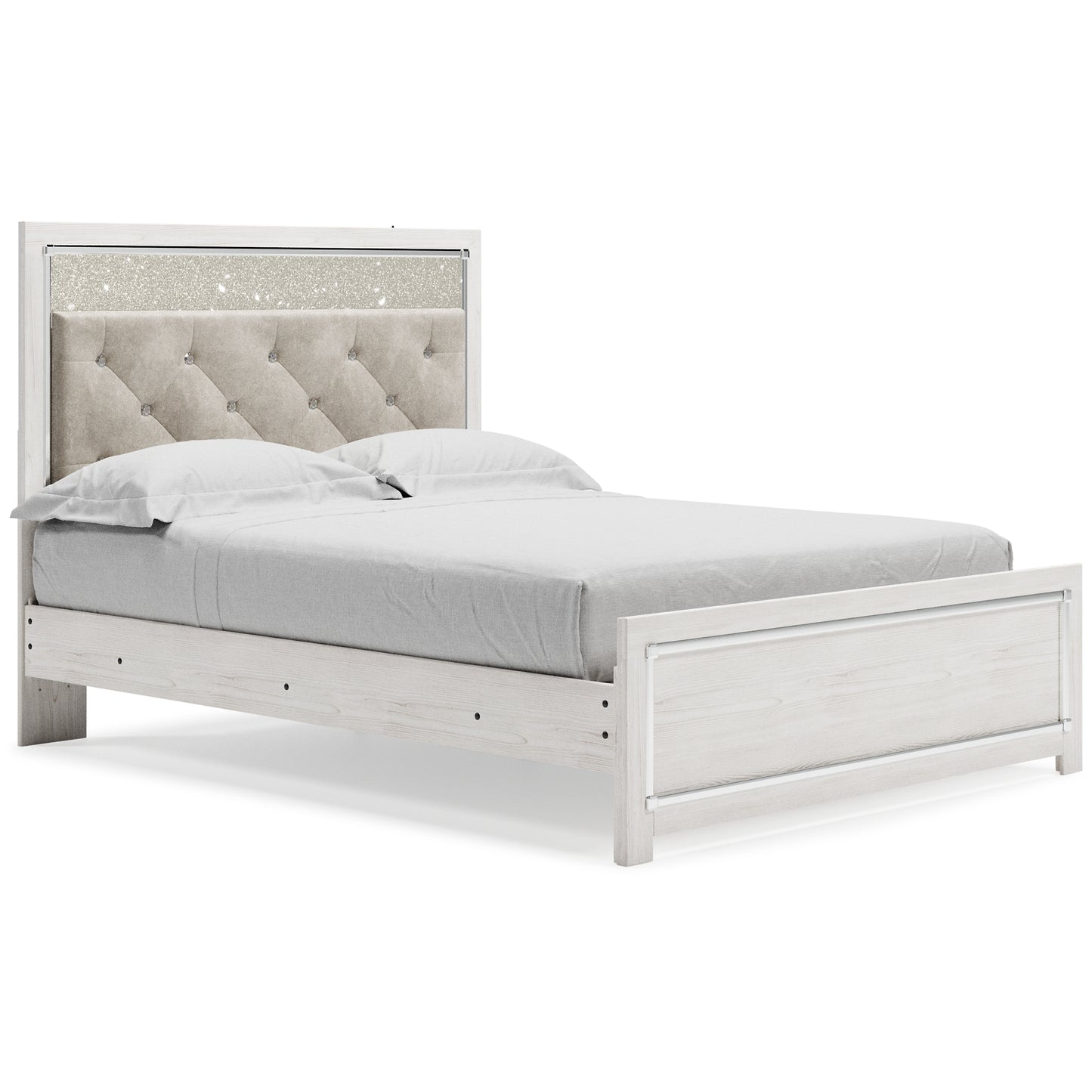 Cama Altyra con paneles, cómoda con espejo y mesita de noche