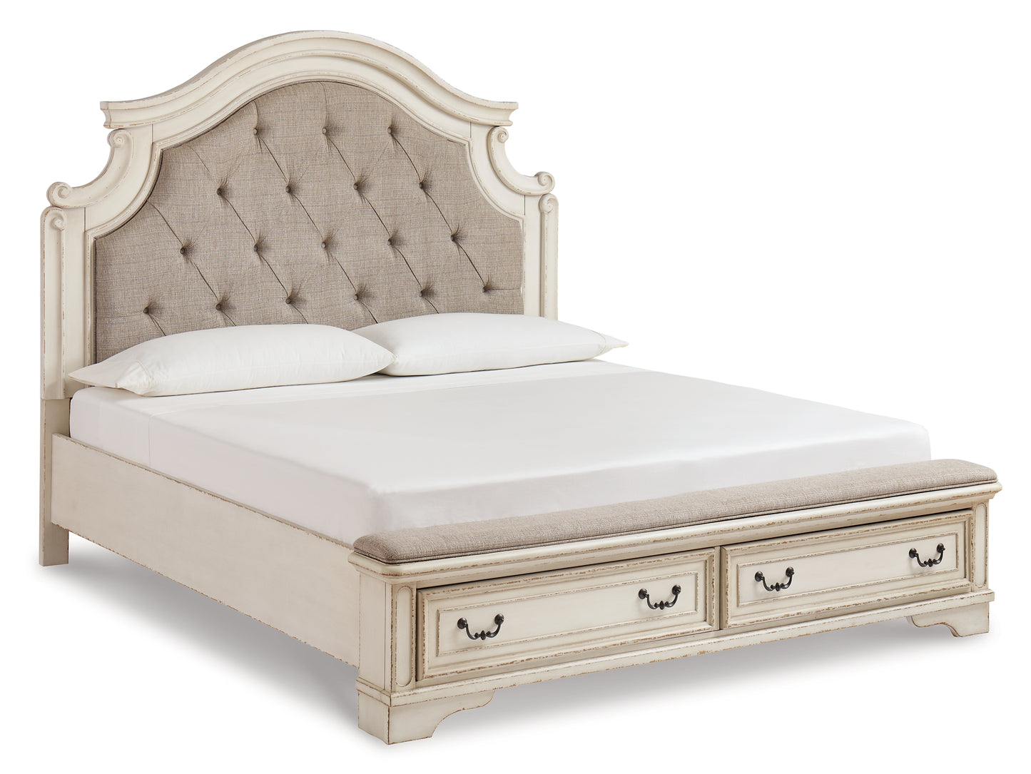 Cama tapizada Realyn con tocador con espejo