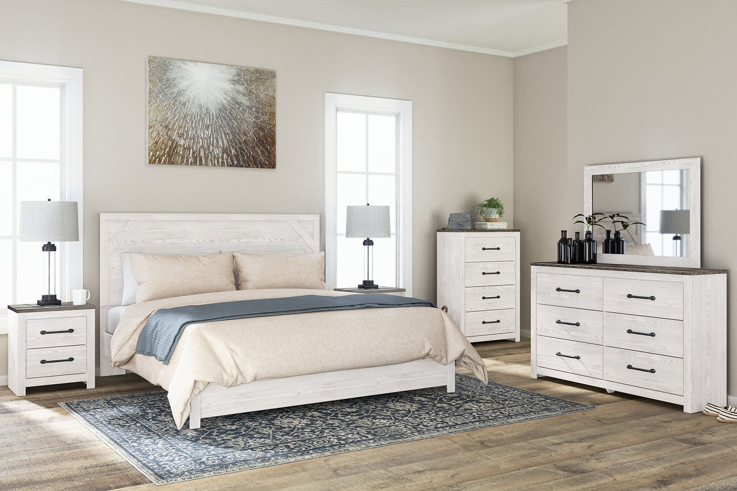 Gerridan Panel Bed With Mirrored Dresser, Chest And Nightstand