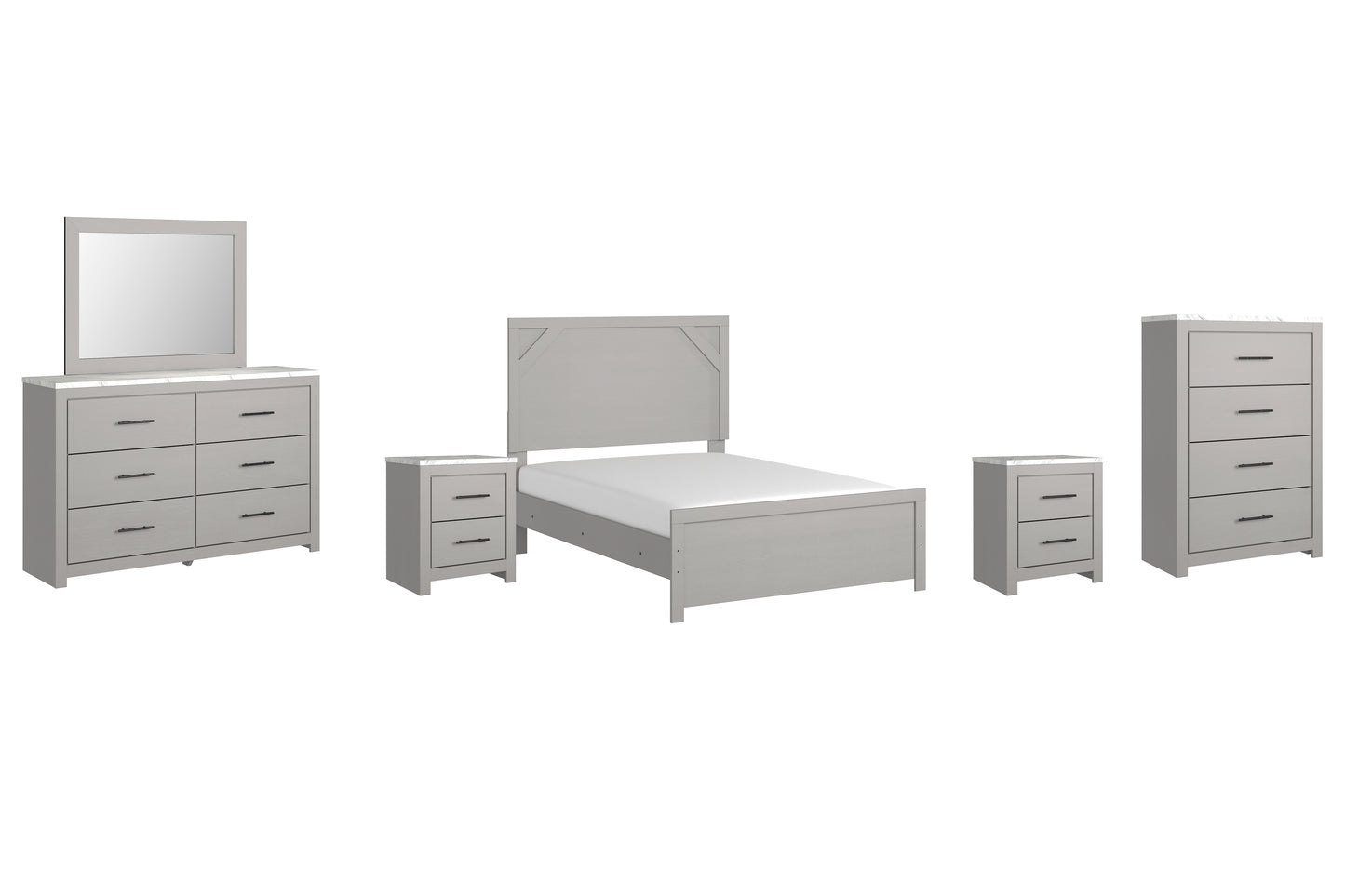 Cottonburg Panel Bed With Mirrored Dresser, Chest And 2 Nightstands