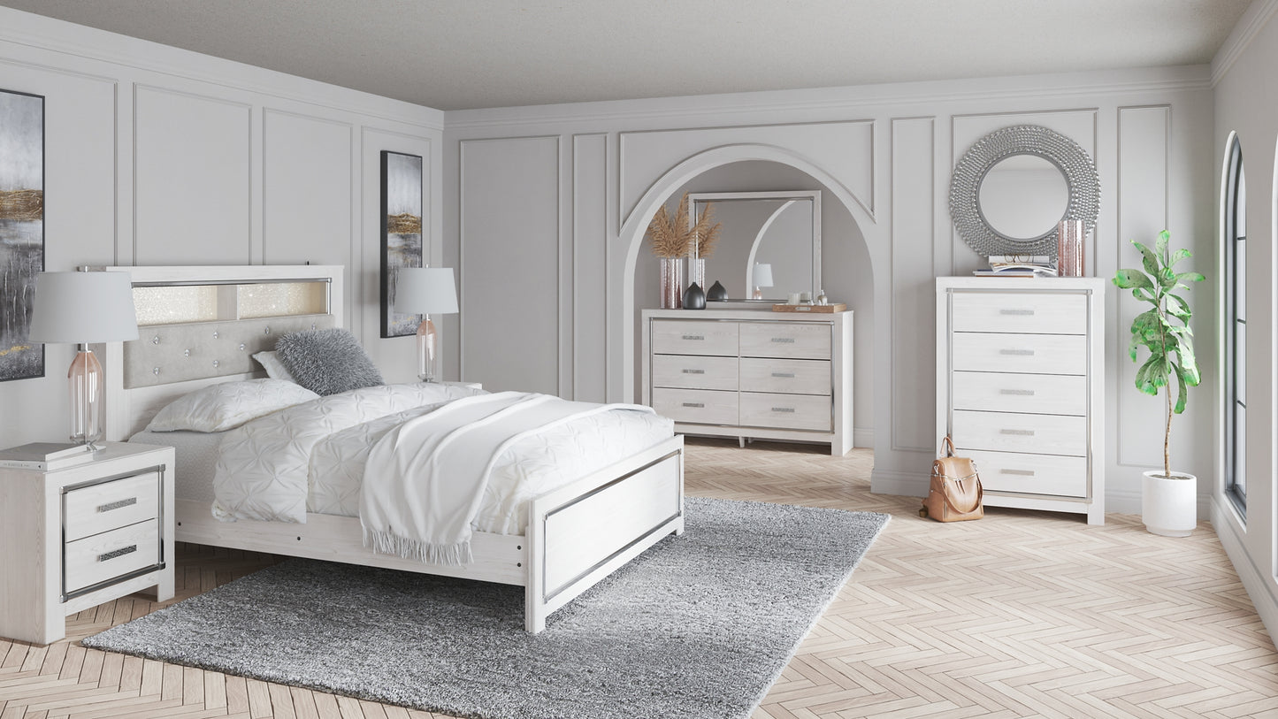 Cama-librería Altyra con paneles, cómoda y cómoda con espejo