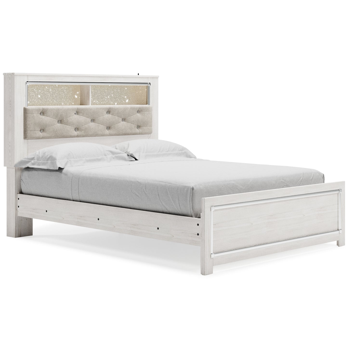 Cama-librería Altyra con paneles, cómoda y cómoda con espejo
