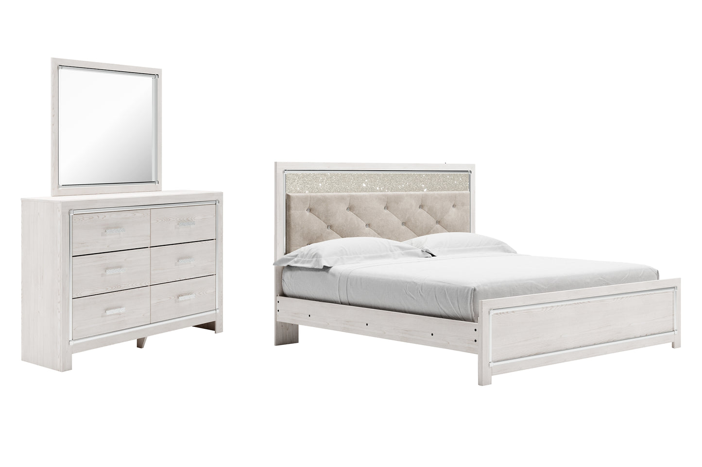 Cama Altyra con paneles y tocador con espejo