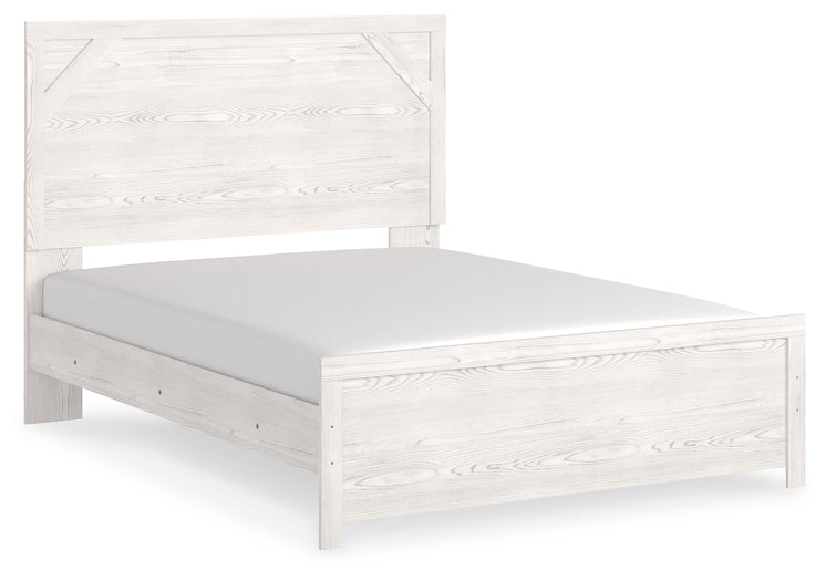 Cama con paneles Gerridan, cómoda con espejo y arcón