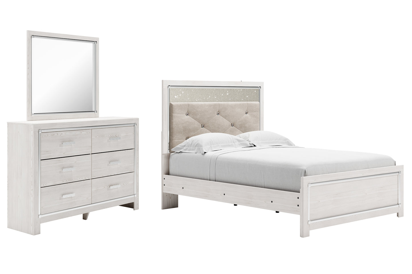Cama Altyra con paneles y tocador con espejo
