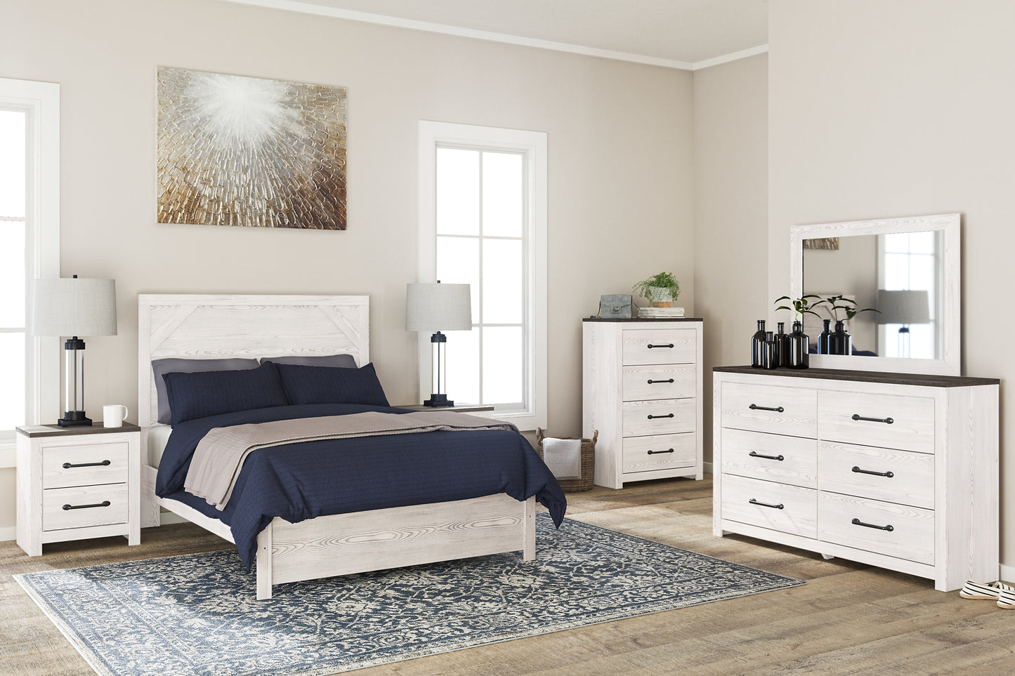 Gerridan Panel Bed With Mirrored Dresser, Chest And Nightstand