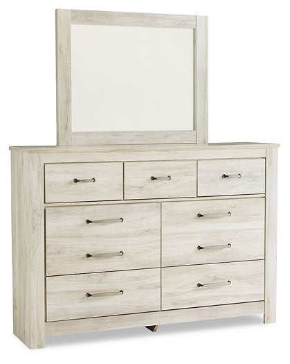 Cama de plataforma Bellaby con dos cajones de almacenamiento, tocador con espejo y mesita de noche