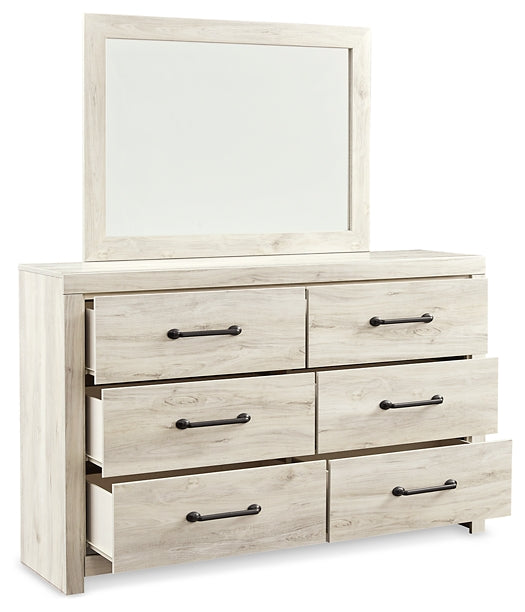 Cama Cambeck con dos cajones, cómoda con espejo y mesita de noche