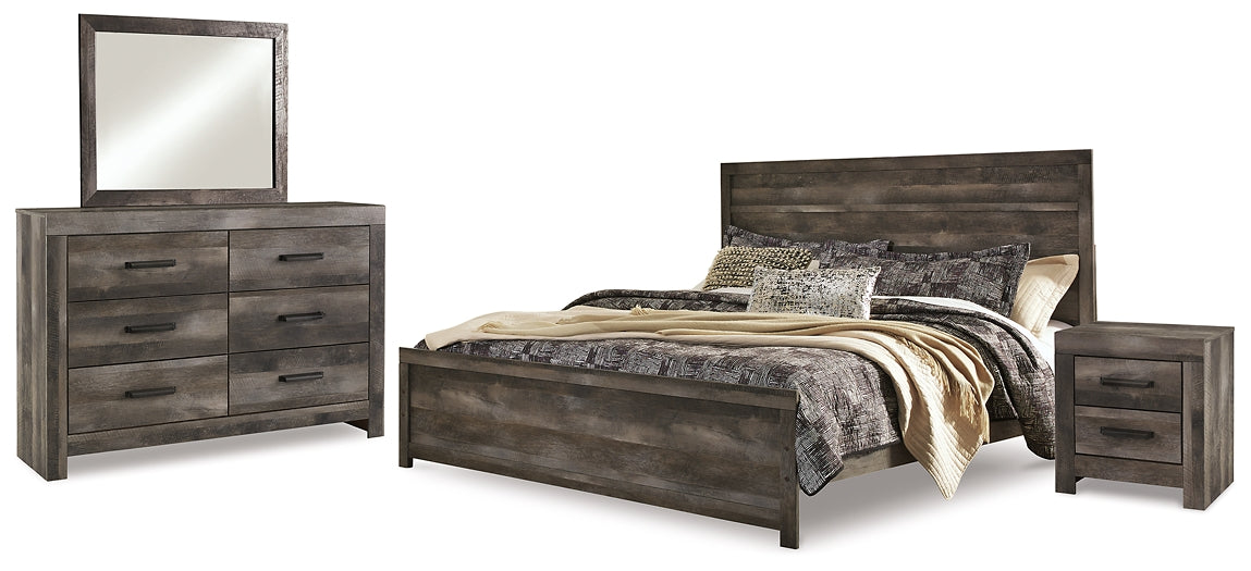 Cama con paneles Wynnlow, tocador con espejo y mesita de noche