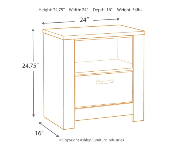 Cama de plataforma Bellaby con dos cajones de almacenamiento, tocador con espejo y mesita de noche