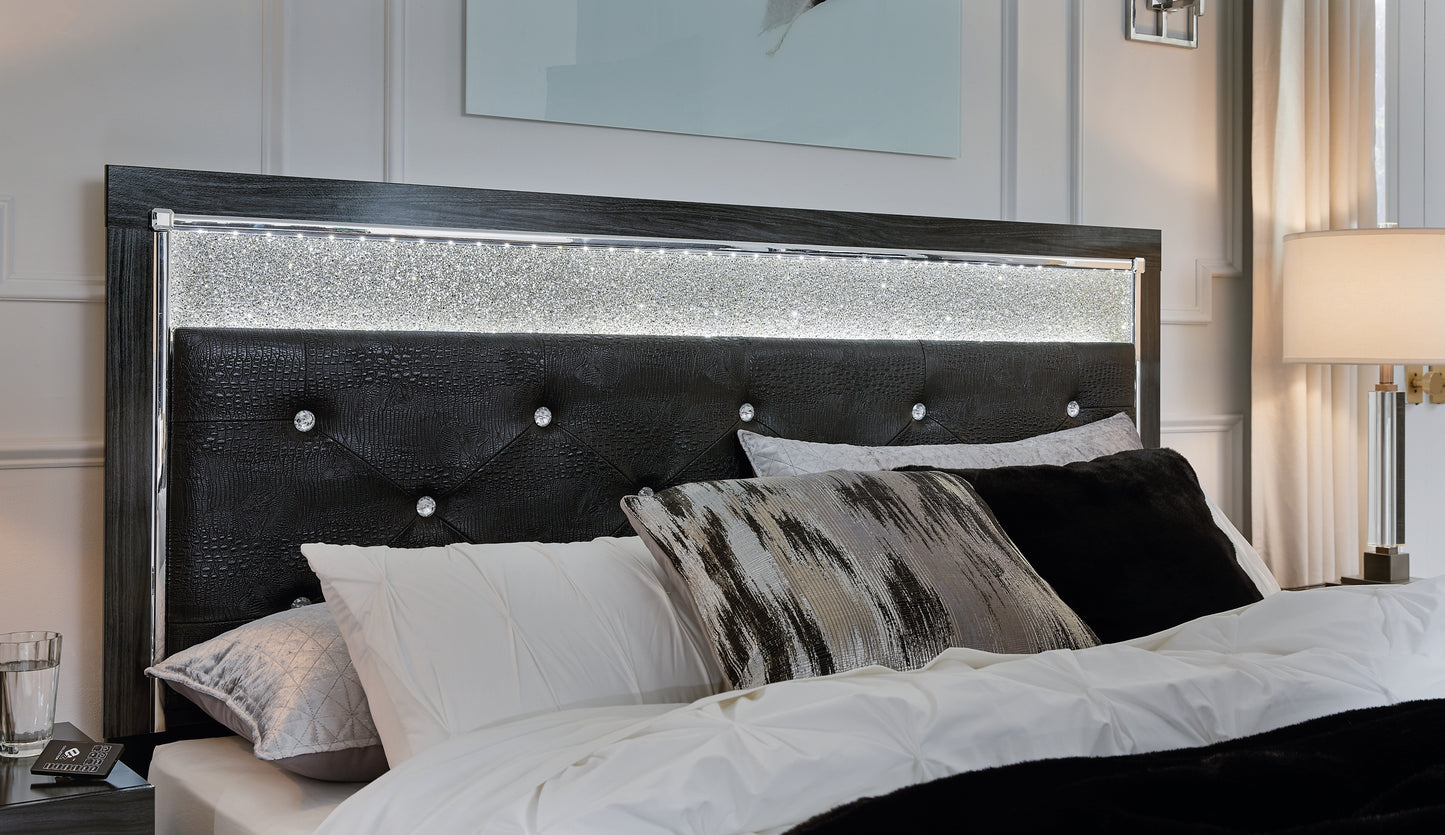 Cama con plataforma de almacenamiento y paneles tapizados Kaydell