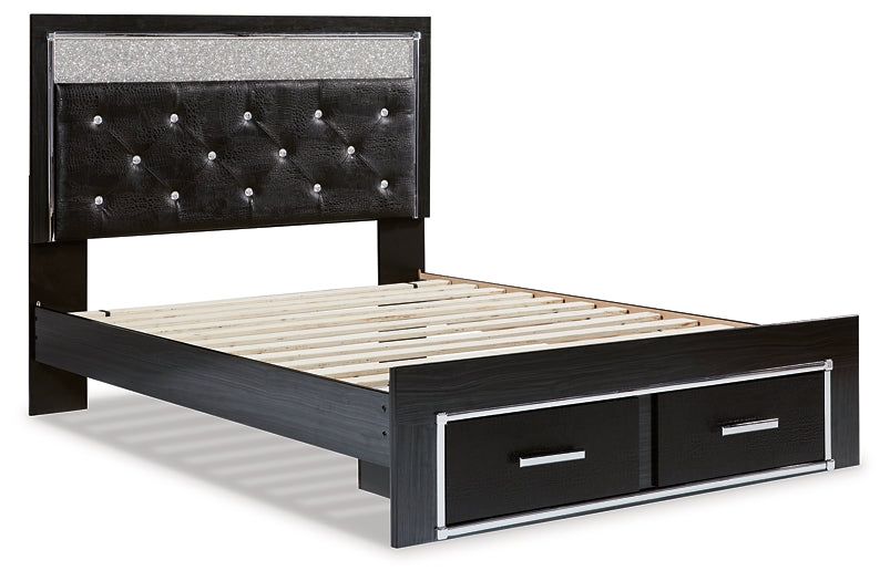 Cama con plataforma de almacenamiento y paneles tapizados Kaydell