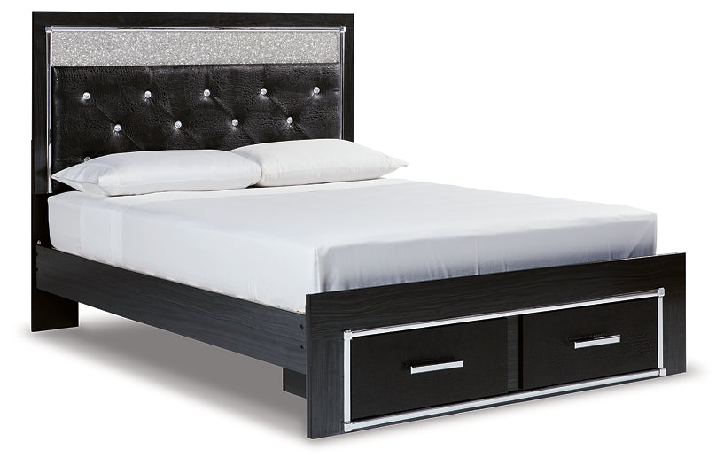 Cama con plataforma de almacenamiento y paneles tapizados Kaydell