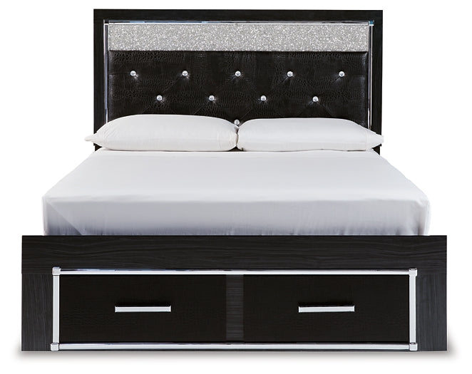 Cama con plataforma de almacenamiento y paneles tapizados Kaydell