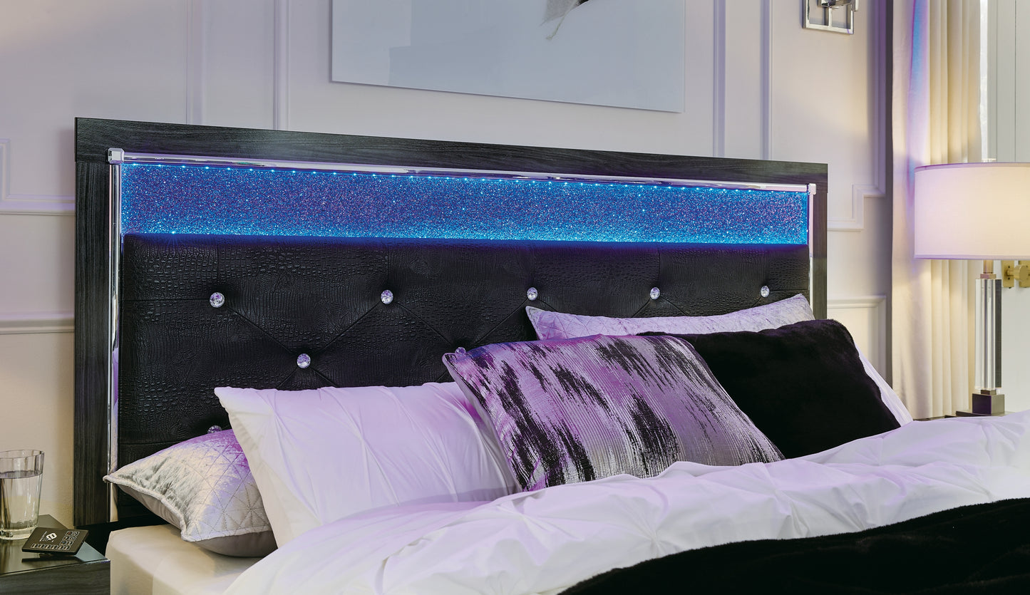Cama con plataforma de almacenamiento y paneles tapizados Kaydell