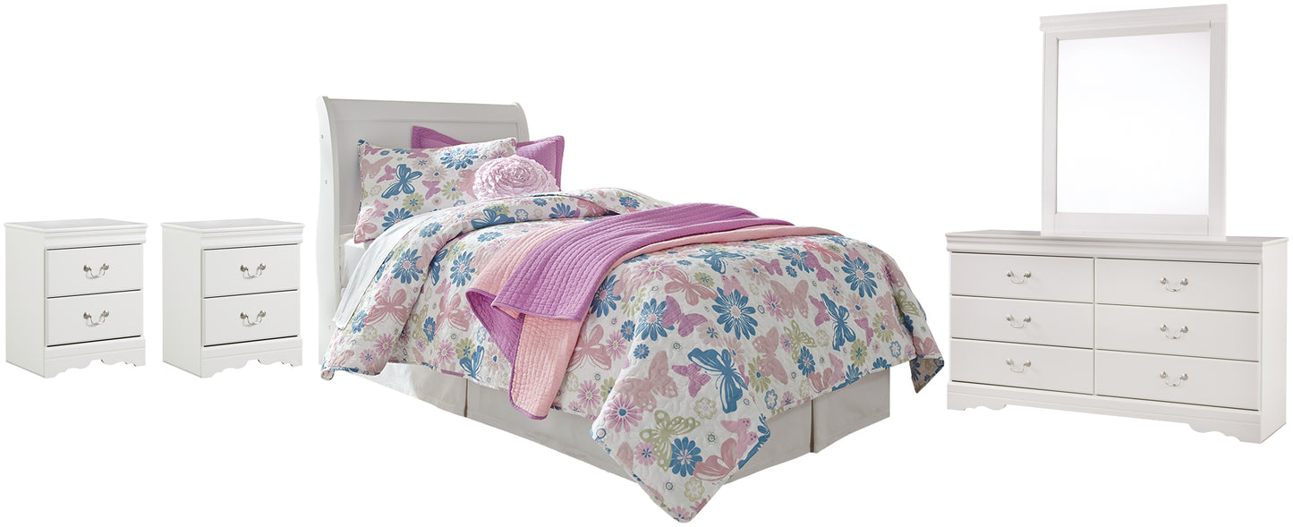 Anarasia Sleigh Headboard With Mirrored Dresser And 2 Nightstands