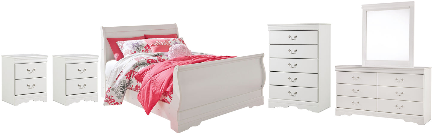 Anarasia Sleigh Bed With Mirrored Dresser, Chest And 2 Nightstands