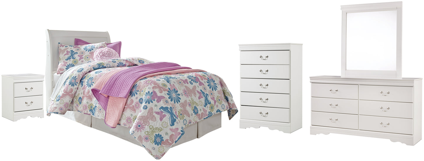 Anarasia Sleigh Headboard With Mirrored Dresser, Chest And Nightstand