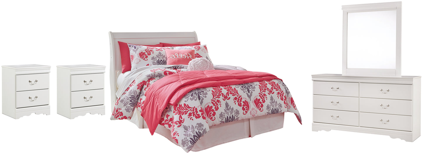 Anarasia Sleigh Headboard With Mirrored Dresser And 2 Nightstands