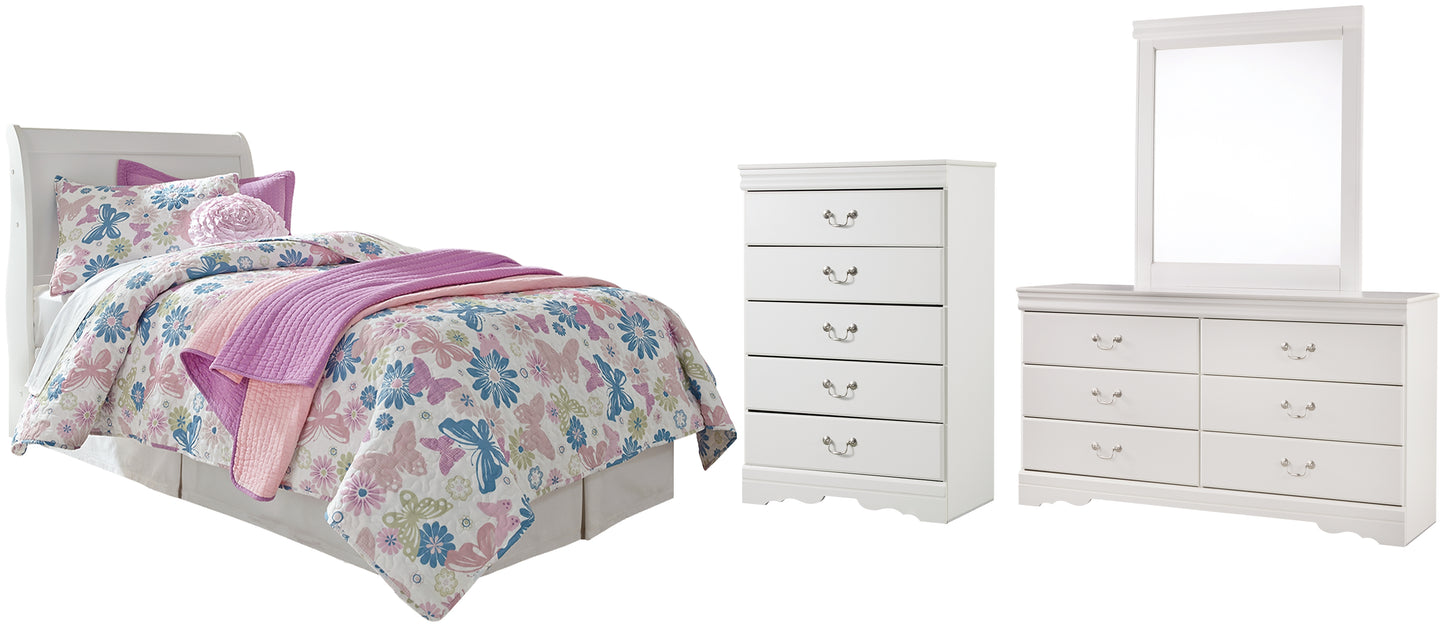 Anarasia Sleigh Headboard With Mirrored Dresser And Chest