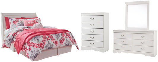 Anarasia Sleigh Headboard With Mirrored Dresser And Chest