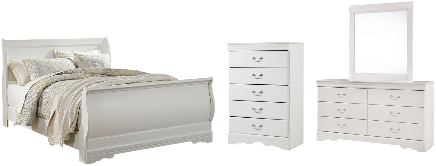 Cama tipo trineo Anarasia con cómoda y arcón con espejo