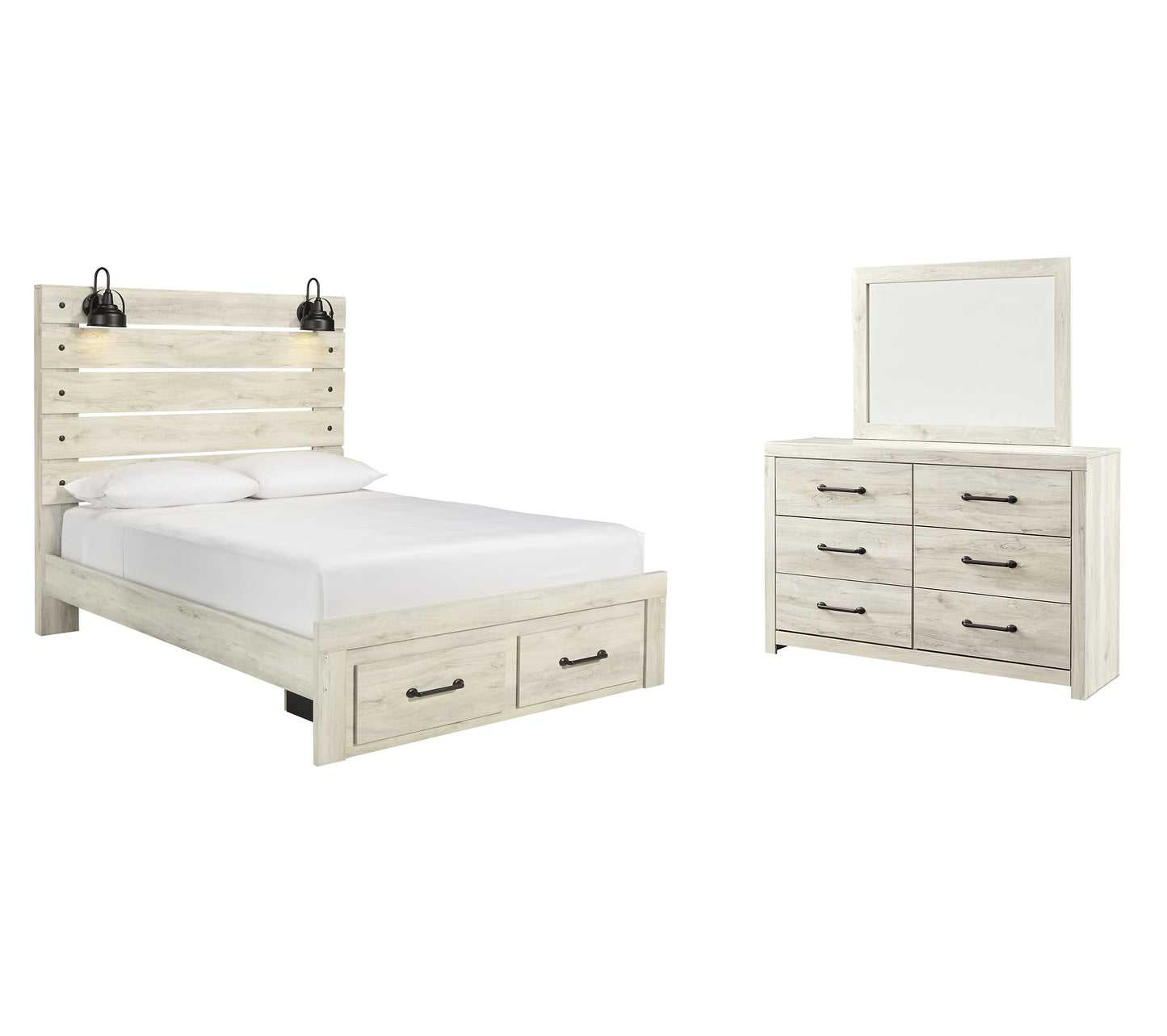 Cama Cambeck con dos cajones y cómoda con espejo