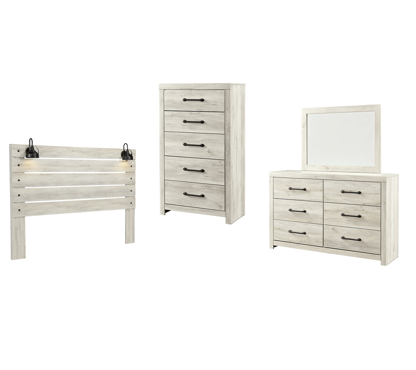 Cabecero de cama Cambeck con tocador y cómoda con espejo