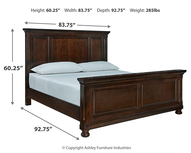 Cama Porter California con paneles y tocador con espejo