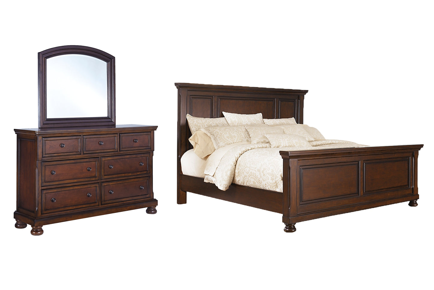 Cama Porter California con paneles y tocador con espejo