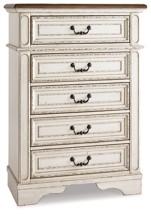 Realyn Panel Bed With Mirrored Dresser And Chest