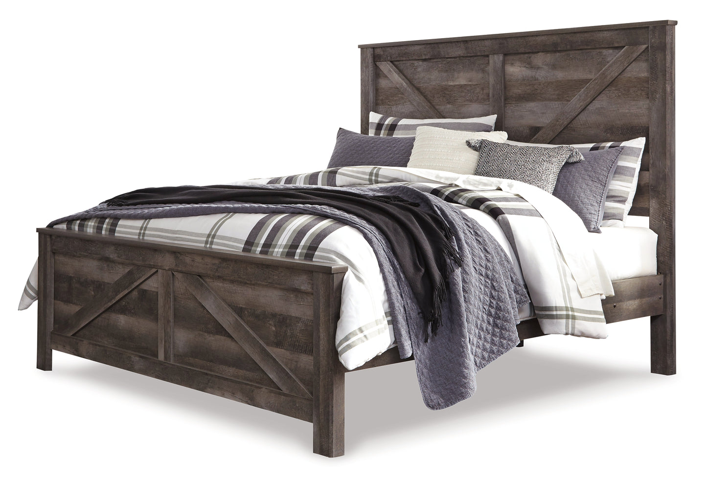 Cama Wynnlow Crossbuck con paneles, cómoda y espejo