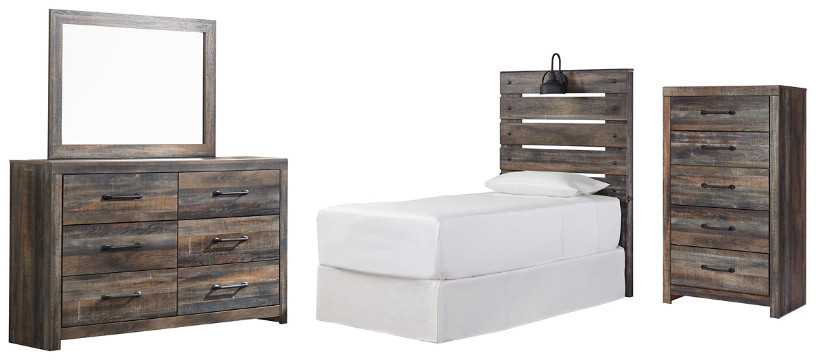 Drystan Panel Headboard With Mirrored Dresser And Chest